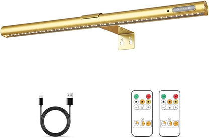 Wireless Picture Light, Battery Operated LED Painting Lights with Remote Control, Dimmable, Timer for Art Frame (Gold-19.7inch)