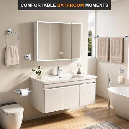 5Piece Polished Chrome Bathroom Hardware Accessories Set, 24" Towel Bar Set | Bathroom Towel Rack Set with Wall Mounted SUS304 Stainless Steel , Double Post Toilet Paper Holder, Towel Ring & Robe Hooks