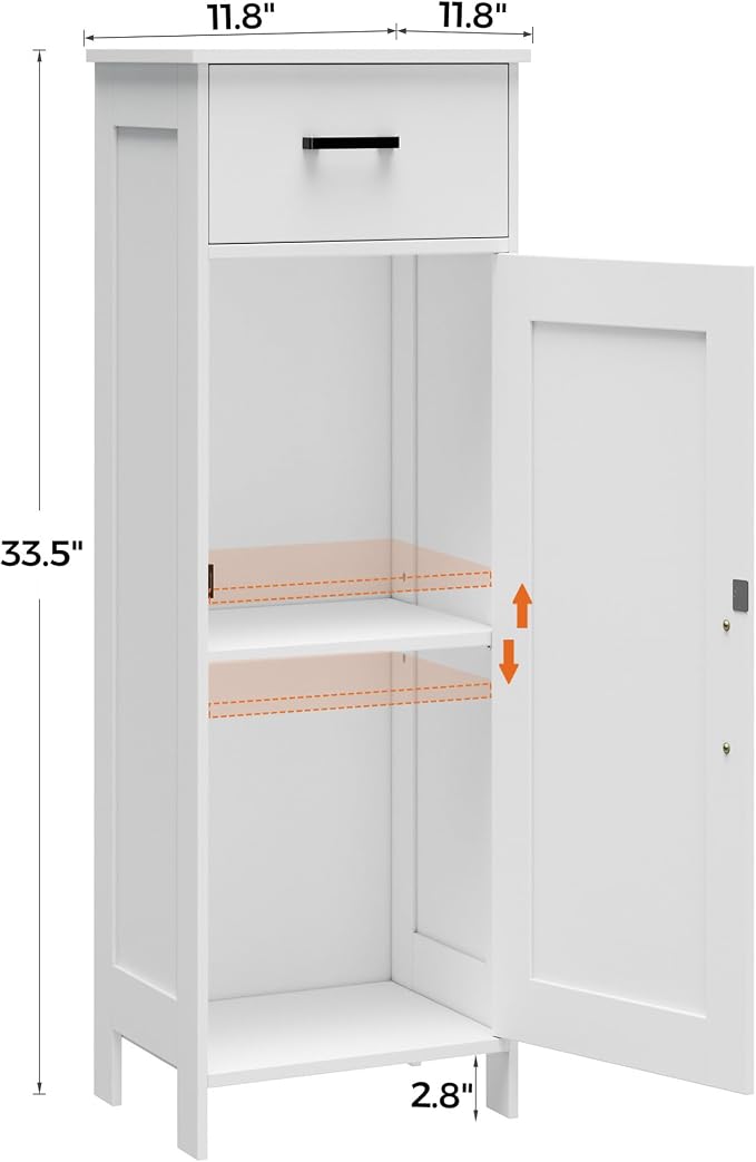 Homhedy Bathroom Storage Cabinet with Drawer & Adjustable Shelf | Freestanding Storage Cabinet for Bathroom, Entryway, Living Room & Kitchen, White, 11.8"W