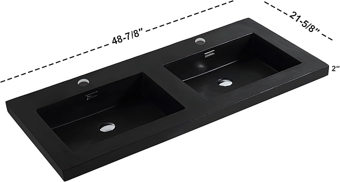 Dowell 49" Bathroom Sink,Double Bowl Vanity Basin,Rectangular Drop-In Bathroom Sink with Overflow,Black-000 4922BPBL