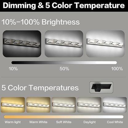 PRESDE 5-Light Bathroom Light Fixtures Over Mirror Brushed Nickel LED Vanity Light for Bathroom Modern Bath Wall Lighting Dimmable 5CCT