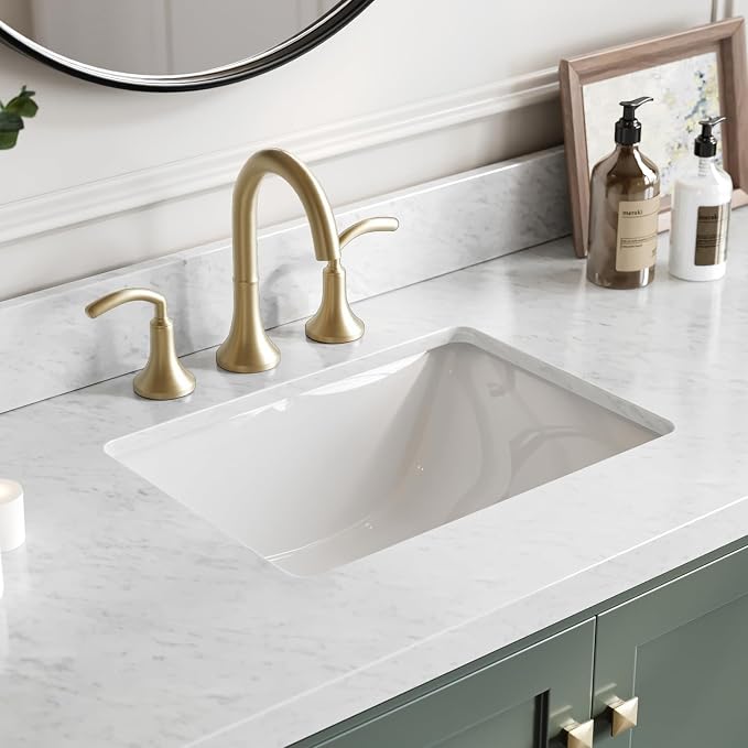 ARIEL Cambridge 60-inch Bathroom Vanity with Sink,Solid Wood, 1.5-inch Italian Carrara Marble Countertop, Single Rectangular Porcelain Sink, 2 Soft Closing Doors, 9 Dovetail Drawers, Vintage Green