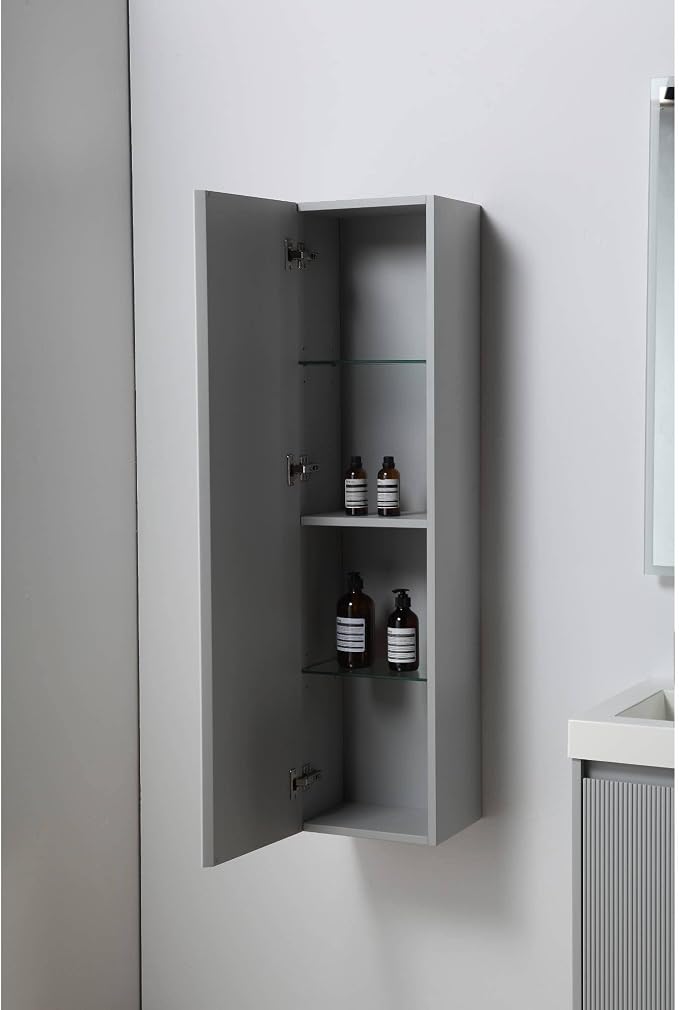 Blossom 24 Inch Bathroom Vanity with Sink and Side Cabinet, All Wood Floating Bathroom Vanity with Acrylic Sink, Bathroom Sink Cabinet with Soft-Close Drawer, Modern Style Vanities, Light Grey