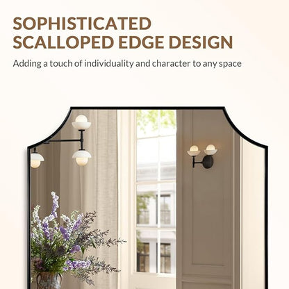 Matte Black Mirror, 24x40 Inch Scalloped Mirror for Bathroom, Black Vanity Mirror, Unique Rectangle Bathroom Mirror with Aesthetic Scalloped Edge Design Ideal for Home Decor