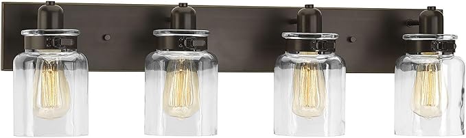 Progress Lighting P300048-020 Calhoun Collection Clear Glass Farmhouse Bath Vanity Light, 4-Light, Antique Bronze