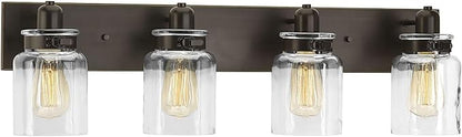 Progress Lighting P300048-020 Calhoun Collection Clear Glass Farmhouse Bath Vanity Light, 4-Light, Antique Bronze