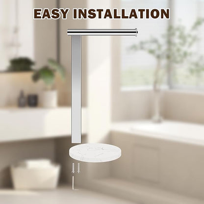 Hand Towel Holder Stand for Bathroom, L- Shaped Standing Hand Towel Rack, Towel Bar Kitchen Vanity Countertop Organizer, SUS304 Stainless Steel Material (Marble Base, Chrome)