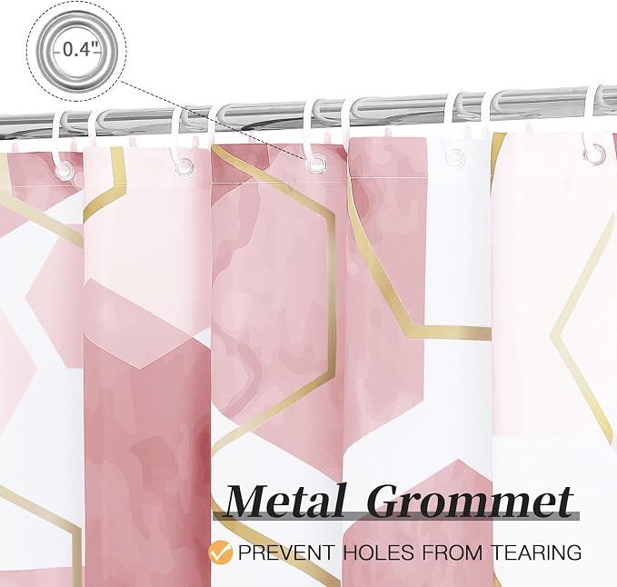 Litabel Extra Long Geometric Shower Curtain for Bathroom, 72x84 | Extra Long Modern Minimalist Shower Curtais, Pink Geometric Art Print Abstract Waterproof Bath Curtain