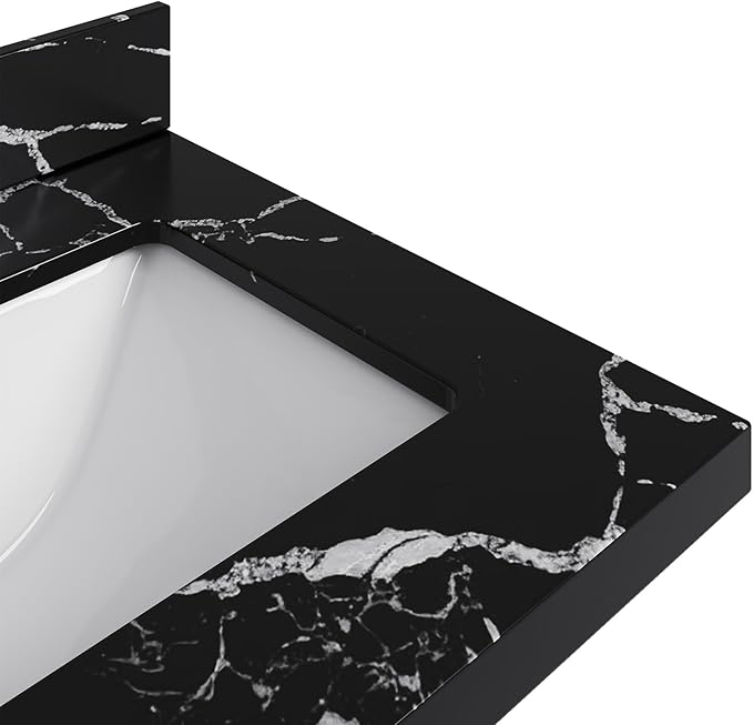ARIEL Cambridge 60 Inch Double Rectangle Sink Bathroom Vanity with Nero Marquina Black Quartz Countertop 1.5 Inch in Midnight Blue