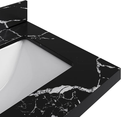 ARIEL Hepburn 60 Inch Double Rectangle Sink Bathroom Vanity with Nero Marquina Black Quartz Countertop 1.5 Inch in White