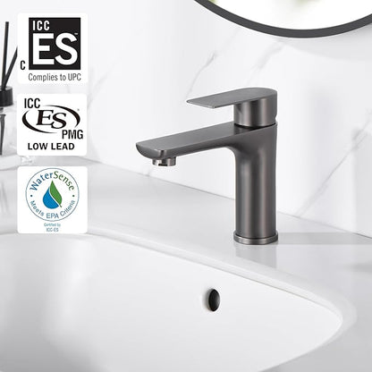 SUMERAIN Bathroom Faucets for Sink Lavatory Faucet 304 Stainless Steel Single Hole Single Handle, Gun Gray