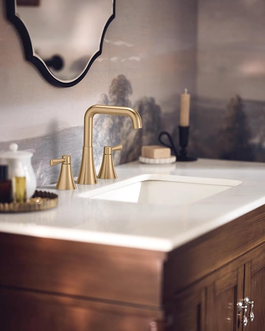 Moen Ronan Bronzed Gold Two-Handle Widespread Modern Double Bend Bathroom Faucet, Valve Included, 84026BZG