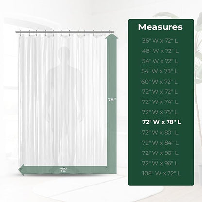 Shower Curtain Liner with Side Suction Cups, Premium PEVA Plastic Shower Liner with 3 Magnets, Waterproof Bathroom Curtain, 72 x 72, Frosted