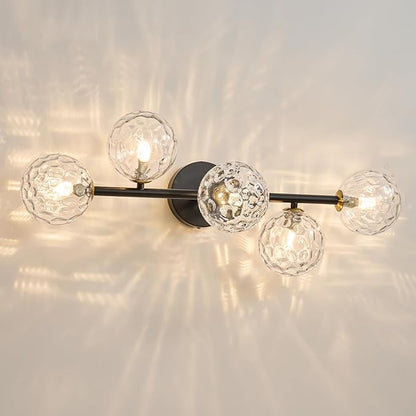 Bathroom Vanity Mirror Light Fixtures: Dimmable 5 Lights Bath Wall Sconce Lighting - Brass Black Vanity Lights with Hammered Clear Glass Shade - Modern Minimalist Makeup Light Above Mirror G9 Base