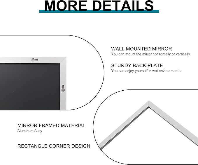 DESBING 30" x 36"Bathroom Mirror, Silver Rectangle Corner Wall Mirror with Metal Frame, Decorative Rectangular Vanity Mirror for Bedroom Bathroom Living Room Entryway (Horizontal/Vertical)