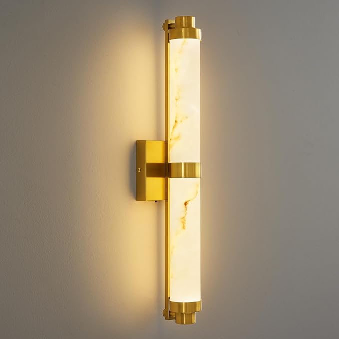 23.6" Modern Wall Sconce, 5CCT Dimmable LED Bathroom Vanity Light, Brushed Gold Wall Light with Resin Shade, 20W Hardwired Vanity Lighting for Bedroom, Living Room, Hallway