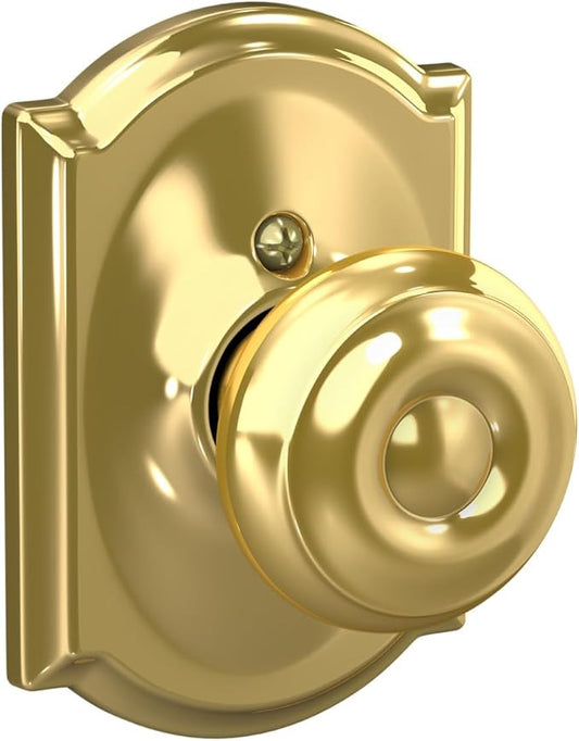 SCHLAGE Georgian Knob with Camelot Trim Non-Turning Lock, Bright Brass (F170 GEO 605 CAM)