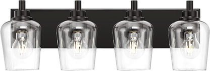 Bathroom Light Fixtures, 4-Light Modern Vanity Light with Clear Glass Wine Glass-Shaped Shade, Vanity Lighting Fixtures Over Mirror, Matte Black, VL155-MB-4
