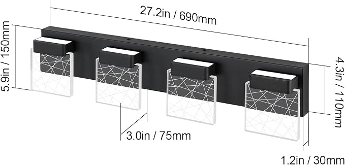 Aipsun Black Bathroom Light Fixtures Modern Vanity Lighting Fixtures LED Vanity Light for Bathroom 4 Light Vanity Lighting 6000K