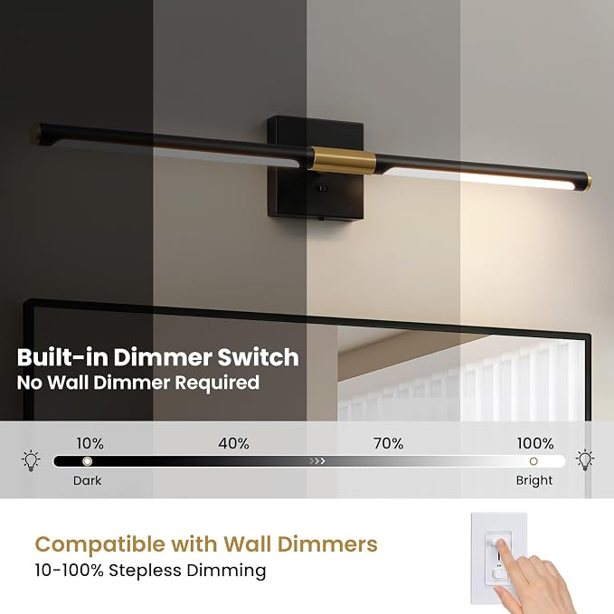 Epinl 32 Inch Black and Gold Bathroom Vanity Light, 360° Rotatable LED Vanity Light Bar, 5CCT Dimmable Bathroom Lighting Fixture Over Mirror, High CRI Modern Vanity Lights for Bathroom, Bedroom