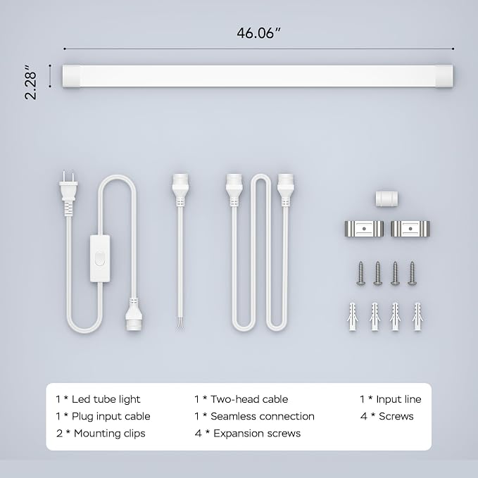 Plug in Ceiling Light 4FT Linkable 36W 5000K LED Shop Garage Light | Plug in Tube Light Fixture, 4500LM Closet Wall Light for Workbench Basement Kitchen Office Bathroom, Triproof, No-Flicker