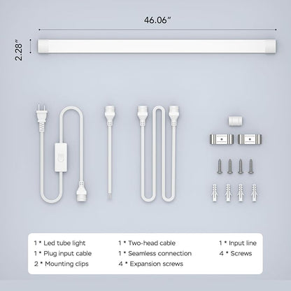 Plug in Ceiling Light 4FT Linkable 36W 5000K LED Shop Garage Light | Plug in Tube Light Fixture, 4500LM Closet Wall Light for Workbench Basement Kitchen Office Bathroom, Triproof, No-Flicker