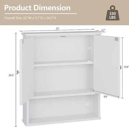 Bathroom Wall Cabinet with Mirror, White Bathroom Mirror Cabinet Wall Mounted, Over Toilet Medicine Cabinets with Adjustable Shelf, White