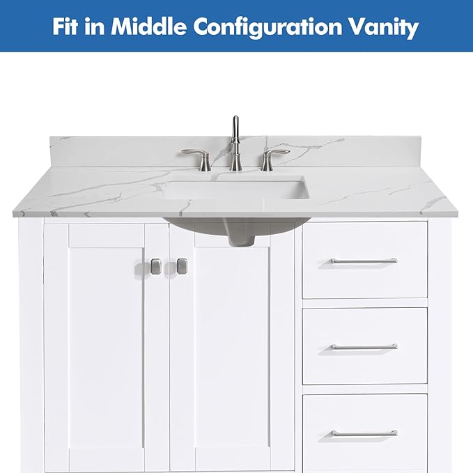 42 in.W x 22 in.D Quartz Calacatta River Vanity Top,with Undermount Middle Sink Vanity Top,with Two Sidesplash & One Backsplash,8 Inch Faucet Hole Spread Bathroom Vanity Sink Countertop
