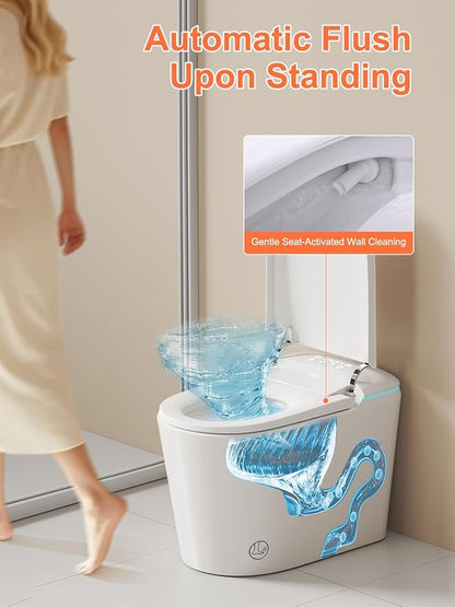 Smart Toilet with Bidet Bulit in - Auto Open/Close Lid, ADA Height Heated Seat, Dryer, Night Light, Dual Auto Flush, Foot Sensor Operation, Modern Elongated One-Piece Toilet for Bathrooms
