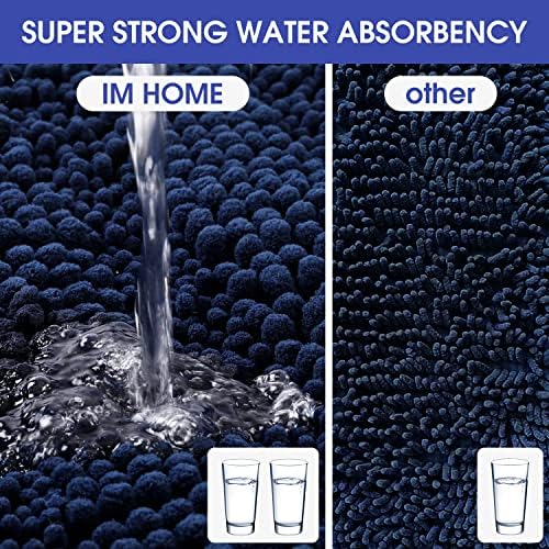 ACCUMTEK Striped Navy Blue Bathroom Rug Mat 48"x17" Ultra Soft, Non Slip Chenille Bath Rugs, Absorbent Plush Shaggy Bath Mats for Bathroom, Bedroom, Kitchen, Shower, Tub