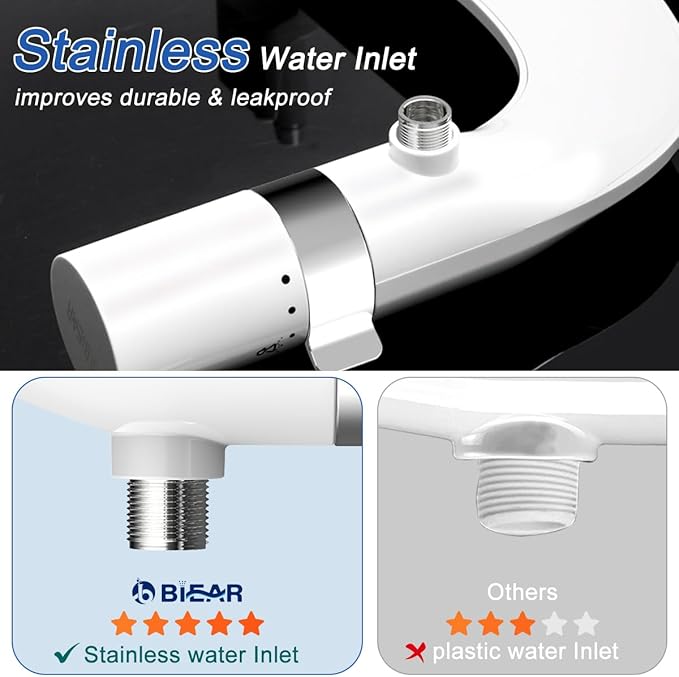 Bidet Attachment For Toilet, Ultra-Slim Dual Nozzle Bidet Toilet Seat, Non-Electric Bidets for Toilets, Adjustable Water Pressure, Feminine/Rear Wash for Women Men (Silver)