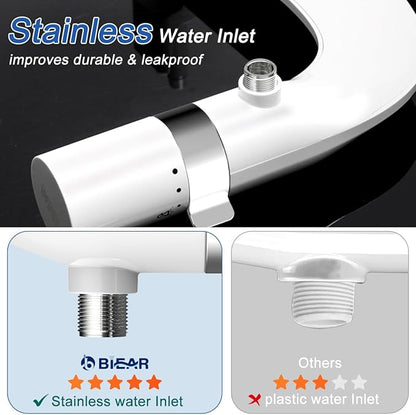 Bidet Attachment For Toilet, Ultra-Slim Dual Nozzle Bidet Toilet Seat, Non-Electric Bidets for Toilets, Adjustable Water Pressure, Feminine/Rear Wash for Women Men (Silver)
