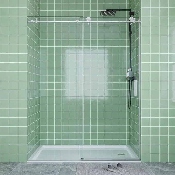 Shower Doors, Frameless Shower Door 44-48" W x 76" H, Sliding Glass with 1/4" (6mm) Clear Tempered Glass for Bathroom