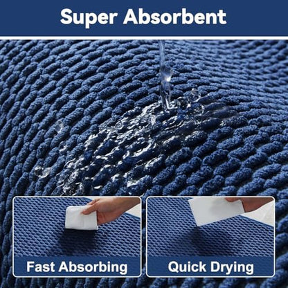 Triohero Toilet Rug, Thin Toilet Rugs U Shaped Washable Non Slip Absorbent Quick Dry Low Pile Toilet Mat, Navy Blue 20"x24" U Shape