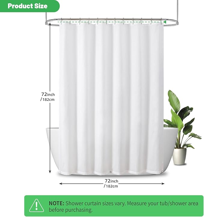 eachope 2 Pack Waterproof Fabric Shower Curtain Liner,72x72 Inch White | 3 Heavy-Duty Magnets,Machine Washable,Durable Rustproof Grommets,Hotel Quality,Easy Care,Secure Fit for Bathroom