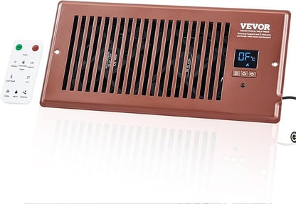VEVOR Register Booster Fan, Quiet Vent Booster Fan Fits 4” x 10” Register Holes, with Remote Control and Thermostat Control, Adjustable 10-Speed for Heating Cooling Smart Vent, Brown