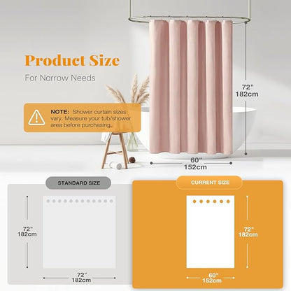BTTN Fabric Shower Curtain, Linen Textured Heavy Duty Polyester Cloth Shower Curtain Set with Plastic Hooks, Blush, 60x72