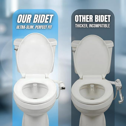 Bidet Attachment for Toilet - Ultra-Slim Hygienic Bidet Attachment For Existing Toilets - Bidet Toilet Seat Attachment with Pressure Controls - Travel Bidet Included (Left Hand Operation)