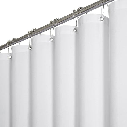 180x72 Linen Textured Waterproof Thick Fabric Shower Curtain, White | Clawfoot Tub Size, 230GSM Polyester, Heavy Duty Cloth, Weighted Hem, 32 Plastic Hooks, Modern Hotel Style, Machine Washable