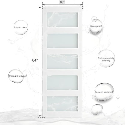 SMARTSTANDARD 36" x 84" Glass Barn Door with 6.6FT Hardware Kit Included | 5-Panel Glass, DIY Assembly Required, Waterproof PVC Coating, Pure White