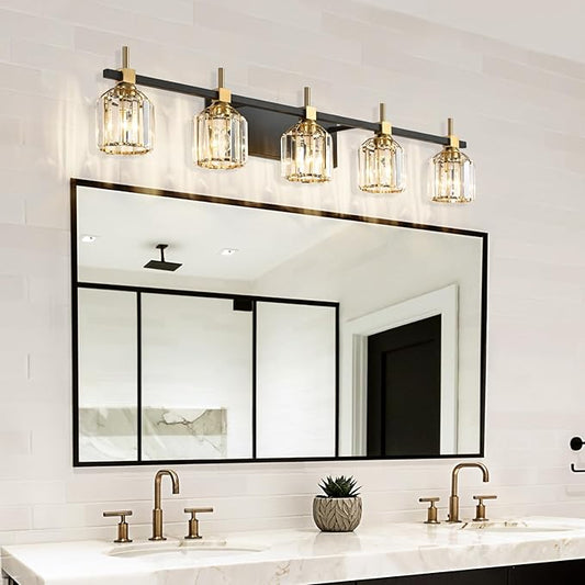 SOLFART Crystal 5 Lights Bathroom Lights Over Mirror Bathroom Vanity Lights for Mirror Bathroom Vanity Lights 5T