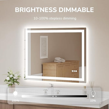 48x36 Inch LED Bathroom Mirror for Over Sink | Tempered Glass - Frameless Backlit Lighted Mirror for Bathroom Vanity with Anti-Fog, 3 Colors Dimmable, Memory Function