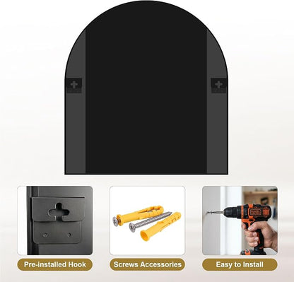 AMOISE Arched Bathroom Mirror for wall, 32"x30" Vanity Mirror, Black | Metal Frame, HD Glass, Over Sink Mirror for Bathroom, Entryway, Living Room & Bedroom