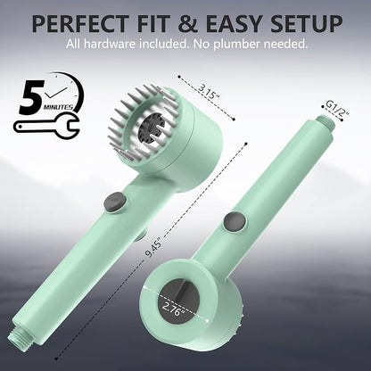 Filtered Shower Head with Handheld, High Pressure Water Flow and Multiple Spray Modes Shower Head with Filter, Power Wash for Hard Water, Showerhead with ON/OFF Switch for Pets Bath (Green) | ON/OFF Switch,4 Spray,Built-in Power Wash,Detachable Showerh...