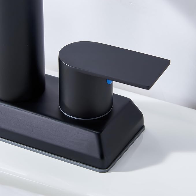 IKEBANA Modern 2 Handle Waterfall Bathroom Faucet, Matte Black, Stainless Steel, Lead-Free, 4 inches Centerset, Includes Pop Up Drain and Supply Hoses