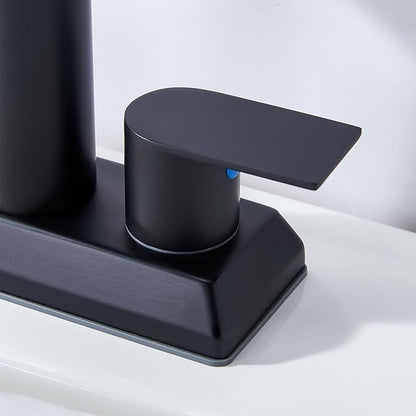 IKEBANA Modern 2 Handle Waterfall Bathroom Faucet, Matte Black, Stainless Steel, Lead-Free, 4 inches Centerset, Includes Pop Up Drain and Supply Hoses