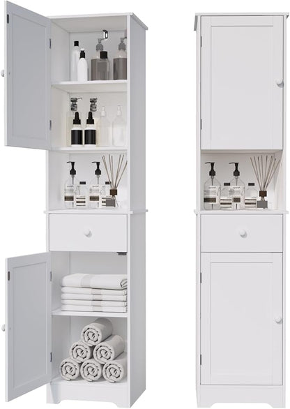 Viaozutis Tall Bathroom Cabinet, Storage Cabinet with 2 Doors & 2Drawer, with Ajustable Shelve, for Bathrooms, Kitchens,Entrances（White）