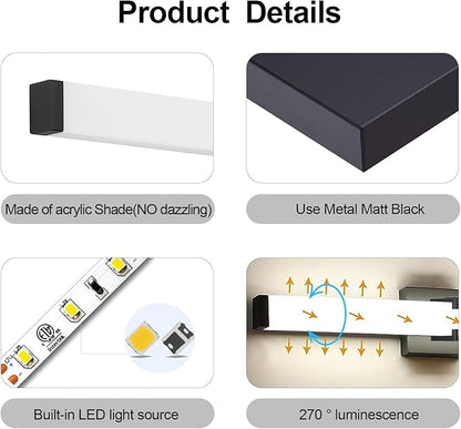 Bathroom Vanity Light 2700/3000/3500/4000/5000k Dimmable, Black Modern Matte for Vanity Lighting Over Mirror LED, 24 inch IP44 25W Equivalent to Incandescent 250W, ETL Listed (1 Pack)