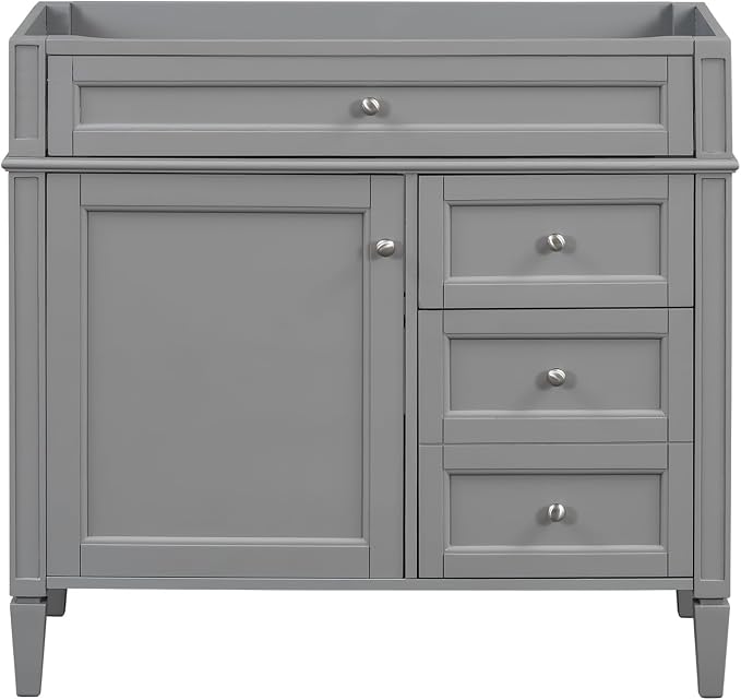 36" Bathroom Vanity Without Top Sink,Modern Freestanding Storage Cabinet with 2 Soft-Close Drawers & Tip-Out Tray,Solid Wood Frame Vanity Only w/Adjustable Shelf & Door Organizer,Grey