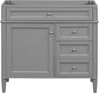 36" Bathroom Vanity Without Top Sink,Modern Freestanding Storage Cabinet with 2 Soft-Close Drawers & Tip-Out Tray,Solid Wood Frame Vanity Only w/Adjustable Shelf & Door Organizer,Grey